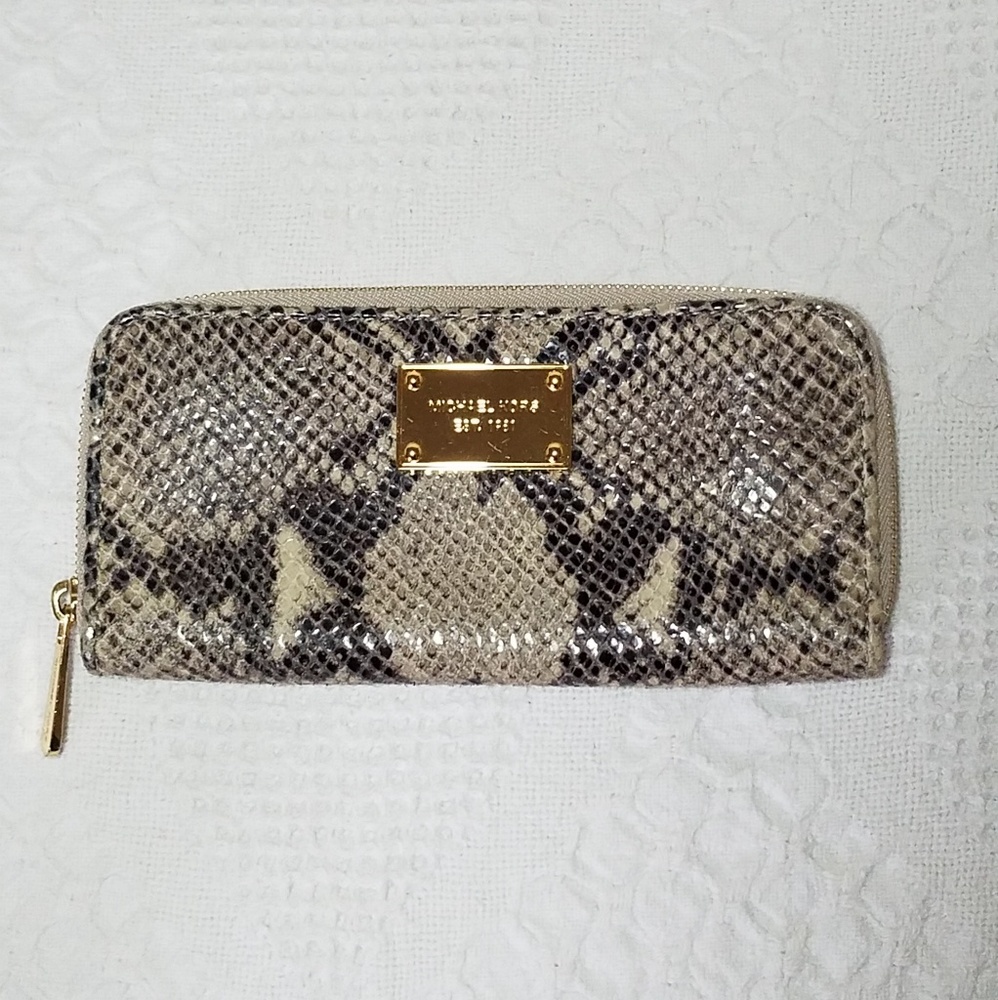 Michael Kors Snakeskin Embossed Leather Zip Wallet
